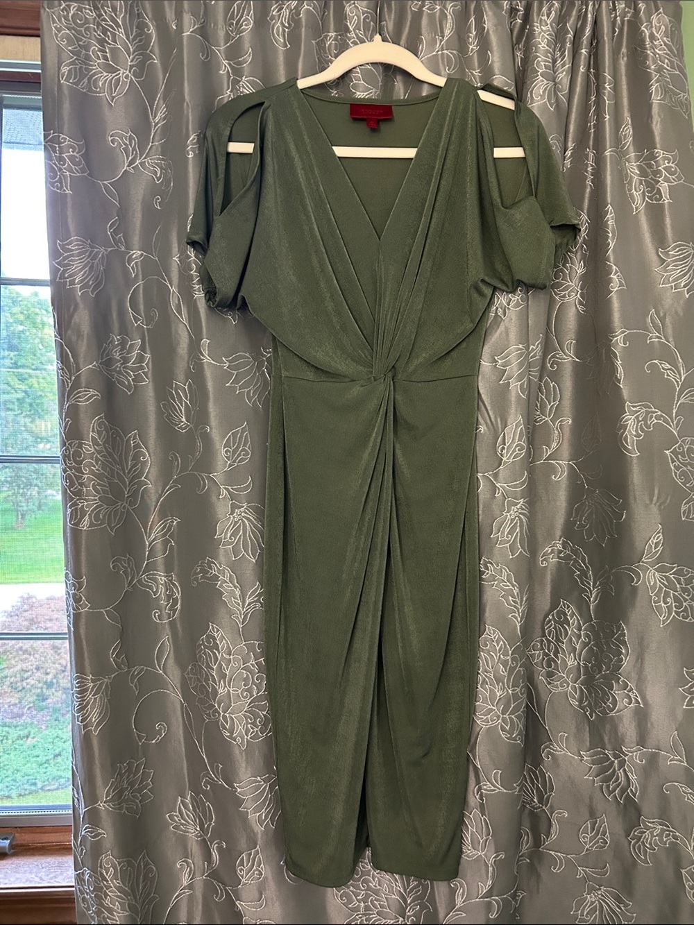 Jennifer Lopez Olive Green Twist-Front Midi Dress